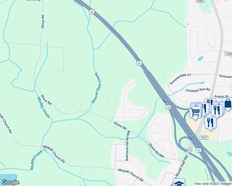 map of restaurants, bars, coffee shops, grocery stores, and more near 2339 Whisperwood Street in Rural Hall
