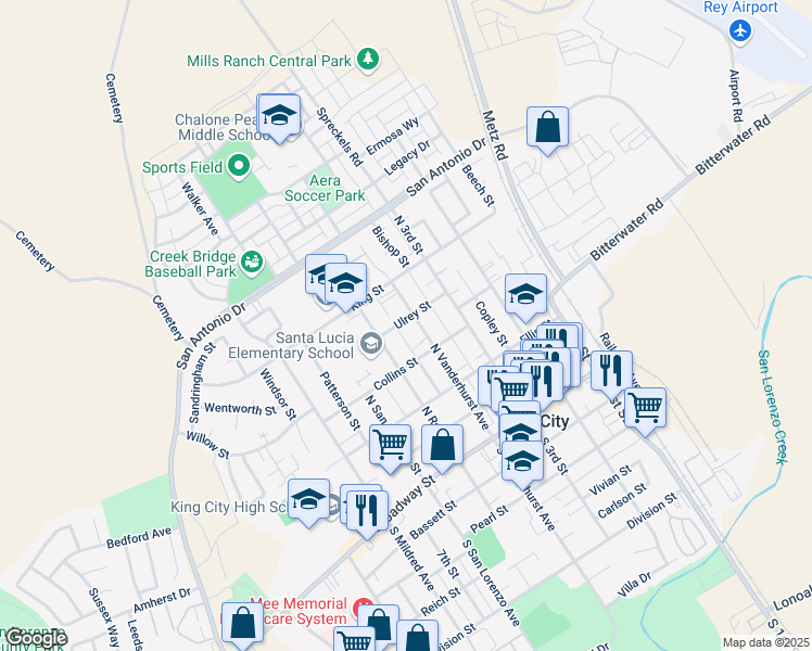 map of restaurants, bars, coffee shops, grocery stores, and more near 429 North Vanderhurst Avenue in King City