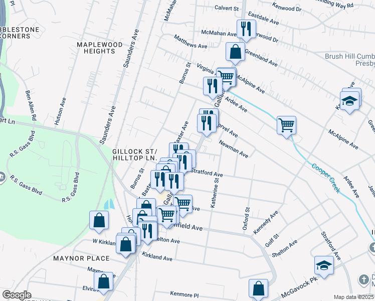 map of restaurants, bars, coffee shops, grocery stores, and more near 3827 Gallatin Pike in Nashville