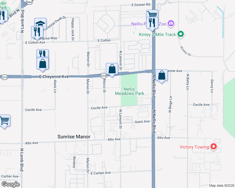 map of restaurants, bars, coffee shops, grocery stores, and more near in Las Vegas