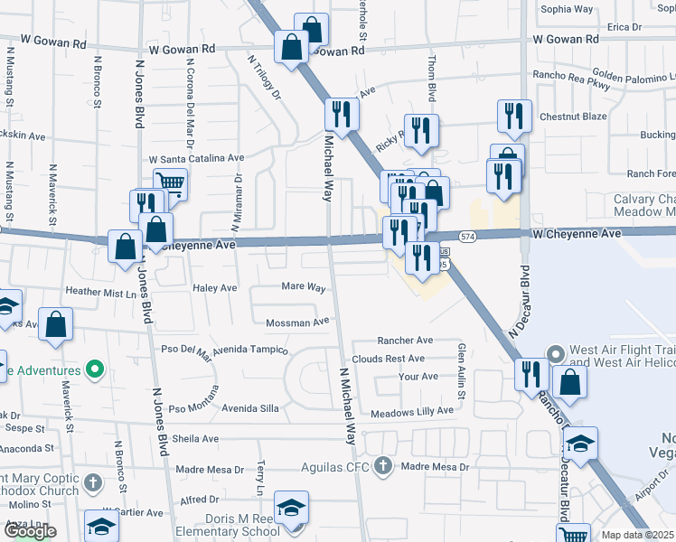 map of restaurants, bars, coffee shops, grocery stores, and more near 5325 Redberry Street in Las Vegas
