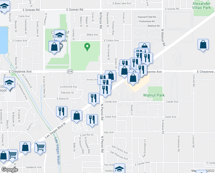 map of restaurants, bars, coffee shops, grocery stores, and more near 3115 North Las Vegas Boulevard in Las Vegas