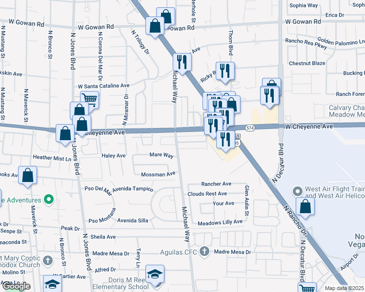 map of restaurants, bars, coffee shops, grocery stores, and more near 5325 Redberry Street in Las Vegas