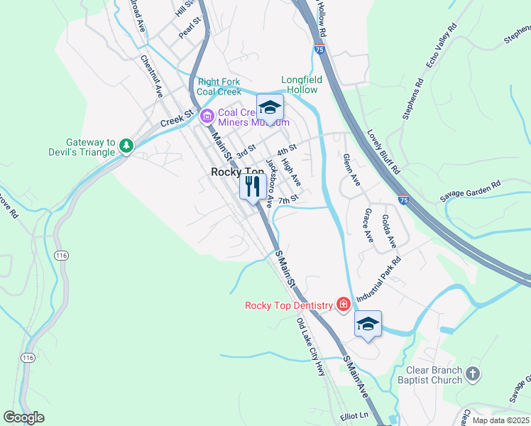 map of restaurants, bars, coffee shops, grocery stores, and more near 810 South Main Street in Rocky Top