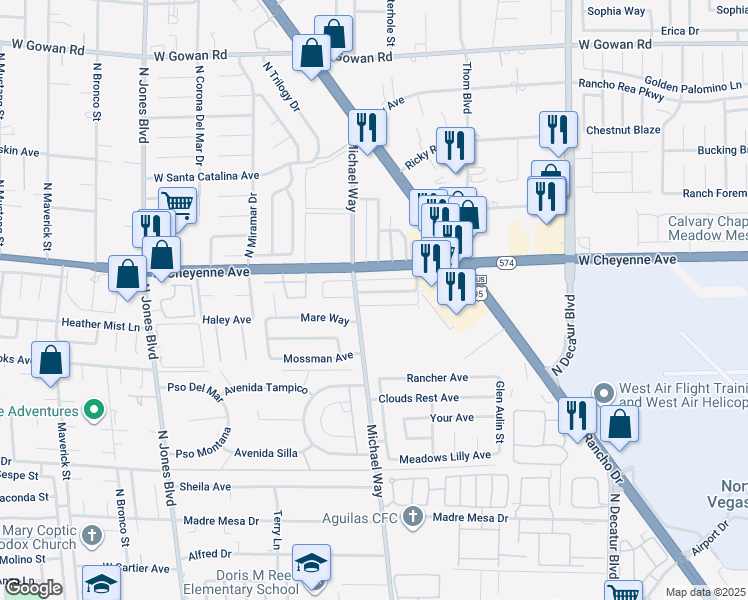 map of restaurants, bars, coffee shops, grocery stores, and more near 5317 Redberry Street in Las Vegas