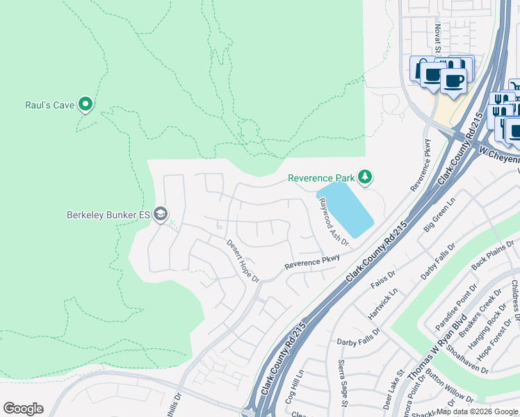 map of restaurants, bars, coffee shops, grocery stores, and more near 11121 Red Yucca Drive in Las Vegas