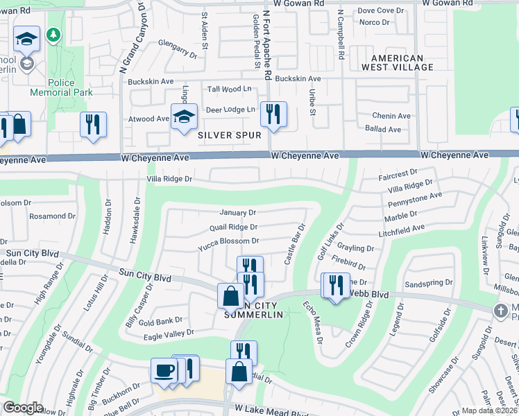 map of restaurants, bars, coffee shops, grocery stores, and more near 9320 January Drive in Las Vegas
