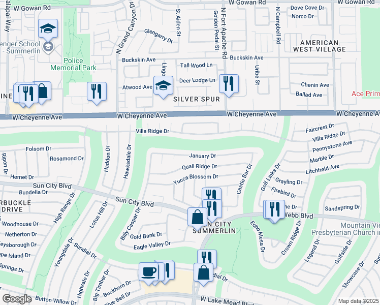 map of restaurants, bars, coffee shops, grocery stores, and more near 9428 January Drive in Las Vegas