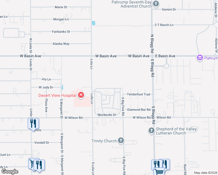 map of restaurants, bars, coffee shops, grocery stores, and more near 881 Montecito Drive in Pahrump