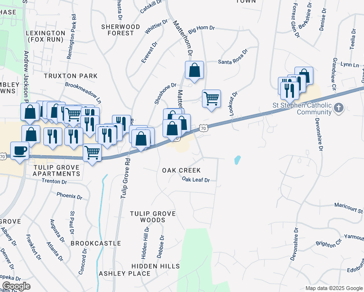 map of restaurants, bars, coffee shops, grocery stores, and more near 4968 Lebanon Pike in Nashville