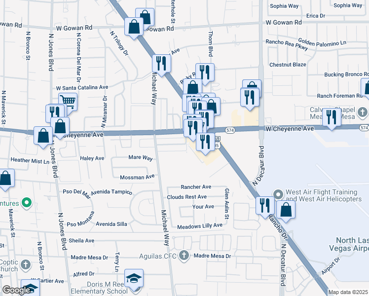 map of restaurants, bars, coffee shops, grocery stores, and more near 3149 North Rancho Drive in Las Vegas