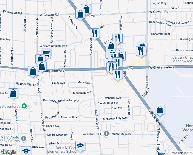 map of restaurants, bars, coffee shops, grocery stores, and more near 5325 Redberry Street in Las Vegas