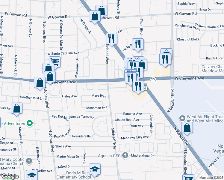 map of restaurants, bars, coffee shops, grocery stores, and more near 5325 Redberry Street in Las Vegas