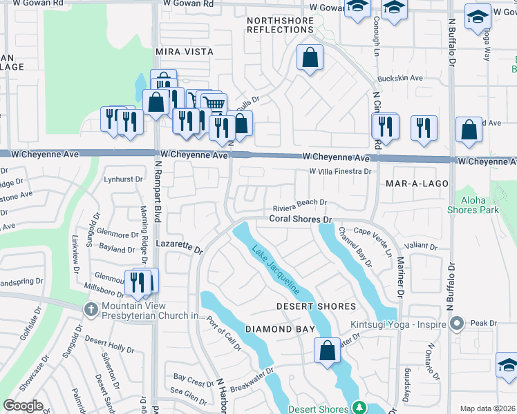 map of restaurants, bars, coffee shops, grocery stores, and more near 8204 Riviera Beach Drive in Las Vegas