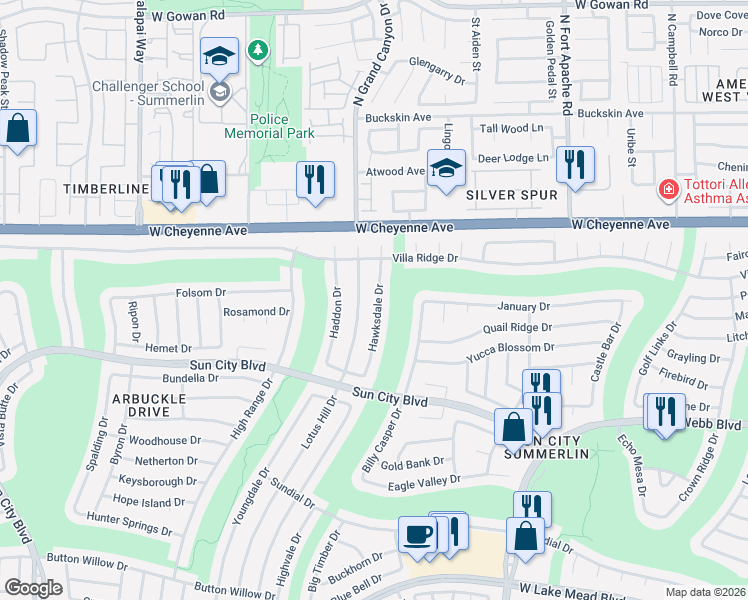 map of restaurants, bars, coffee shops, grocery stores, and more near 3016 Hawksdale Drive in Las Vegas