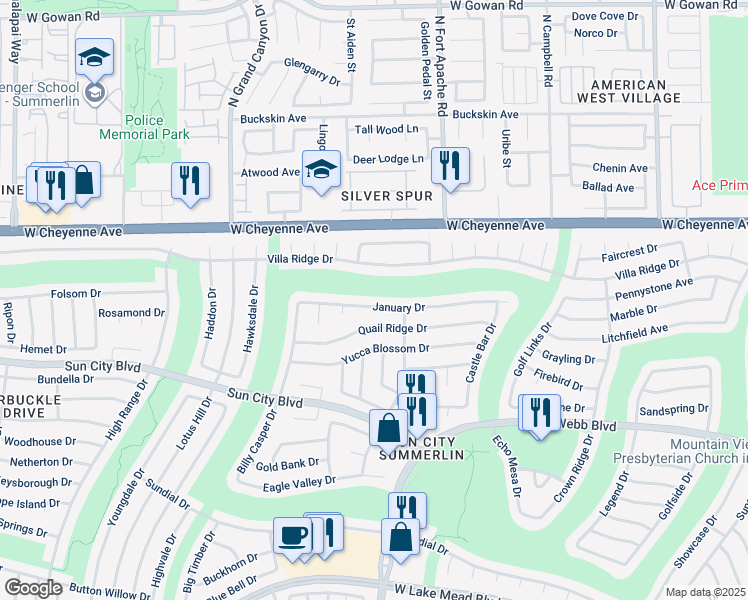 map of restaurants, bars, coffee shops, grocery stores, and more near 9428 January Drive in Las Vegas