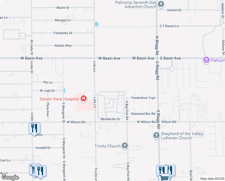 map of restaurants, bars, coffee shops, grocery stores, and more near 881 Montecito Drive in Pahrump