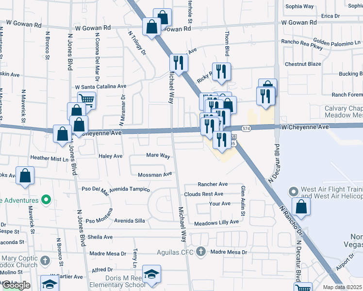 map of restaurants, bars, coffee shops, grocery stores, and more near 5317 Redberry Street in Las Vegas
