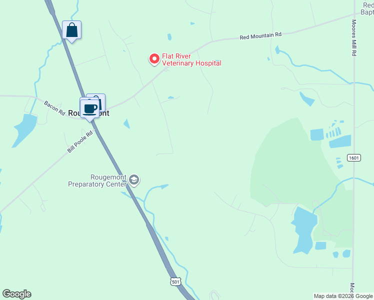 map of restaurants, bars, coffee shops, grocery stores, and more near 2704 Red Valley Drive in Rougemont