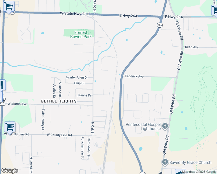 map of restaurants, bars, coffee shops, grocery stores, and more near 3688 Logan Heights Drive in Bethel Heights