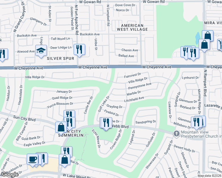 map of restaurants, bars, coffee shops, grocery stores, and more near 3021 Golf Links Drive in Las Vegas