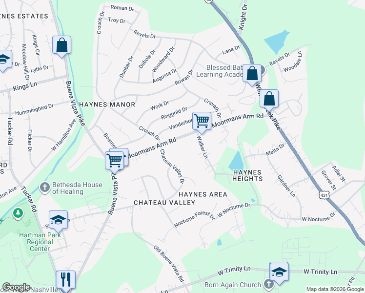 map of restaurants, bars, coffee shops, grocery stores, and more near 715 Moormans Arm Rd in Nashville