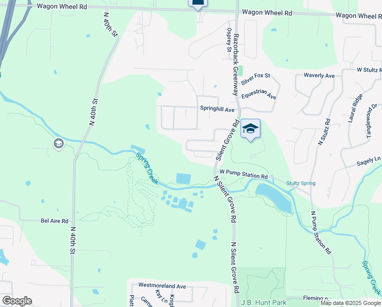 map of restaurants, bars, coffee shops, grocery stores, and more near 3585 Knox Loop in Springdale