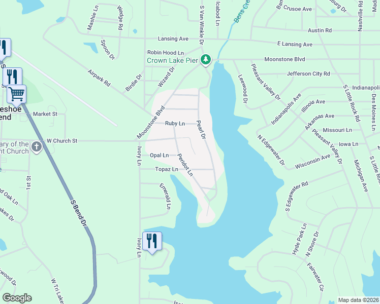 map of restaurants, bars, coffee shops, grocery stores, and more near 309 East Church Street in Horseshoe Bend