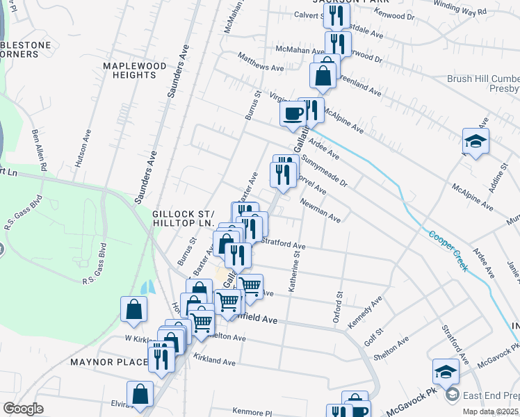 map of restaurants, bars, coffee shops, grocery stores, and more near 3827 Gallatin Pike in Nashville