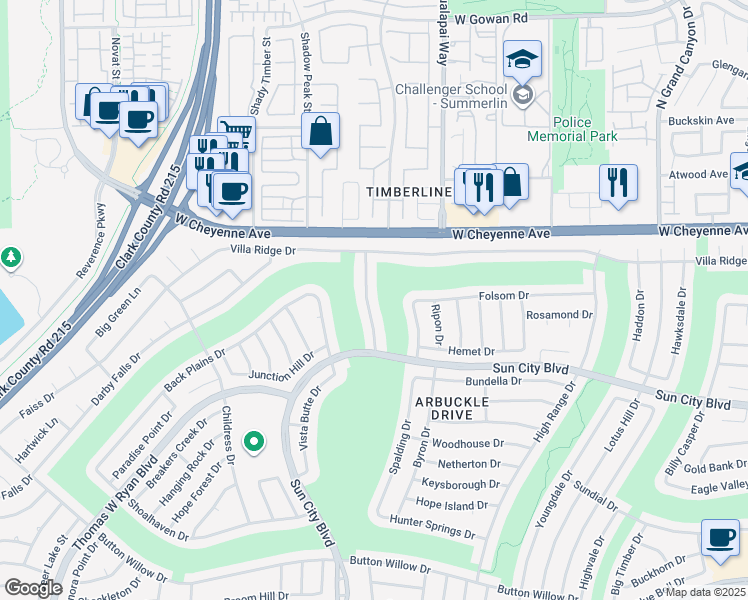 map of restaurants, bars, coffee shops, grocery stores, and more near 3032 Highland Falls Drive in Las Vegas