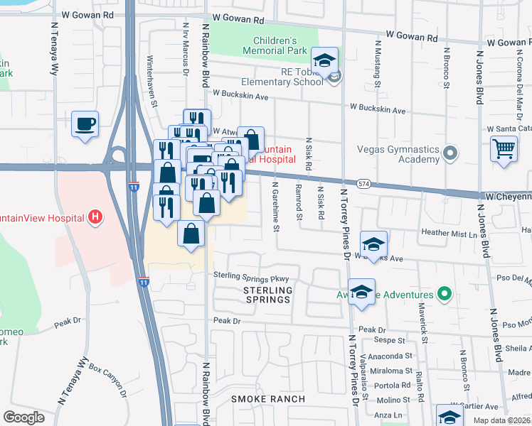map of restaurants, bars, coffee shops, grocery stores, and more near 3038 Gentle Breeze Street in Las Vegas