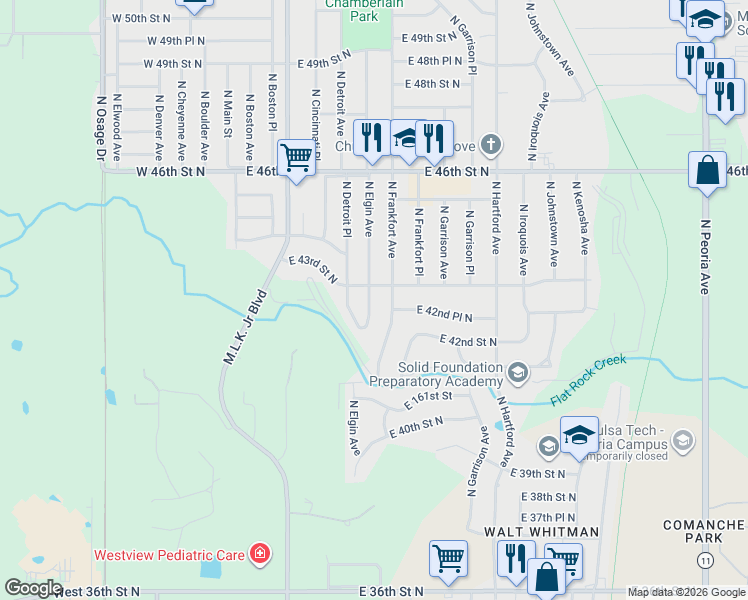 map of restaurants, bars, coffee shops, grocery stores, and more near 4183 North Elgin Avenue in Tulsa