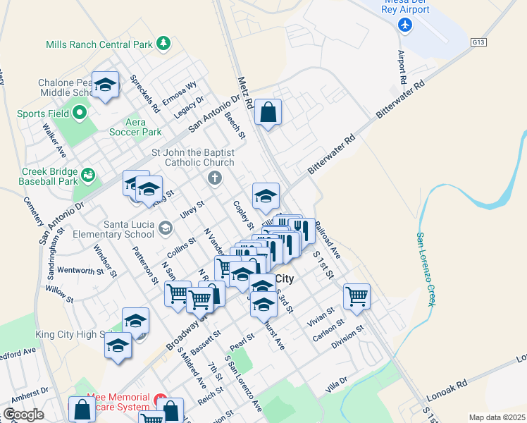 map of restaurants, bars, coffee shops, grocery stores, and more near 316 N 2nd St in King City