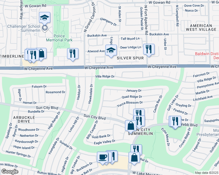 map of restaurants, bars, coffee shops, grocery stores, and more near 9516 January Drive in Las Vegas