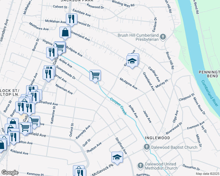 map of restaurants, bars, coffee shops, grocery stores, and more near 4001 Kennedy Ave in Nashville