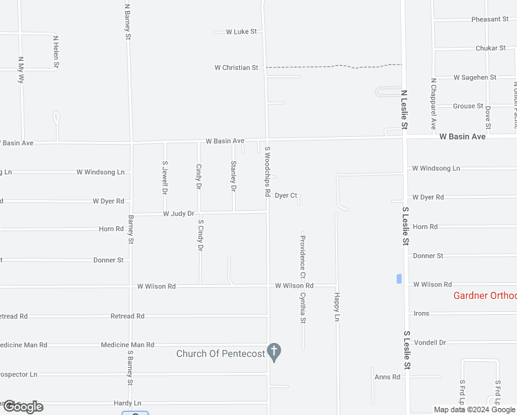 map of restaurants, bars, coffee shops, grocery stores, and more near 230 South Woodchips Road in Pahrump