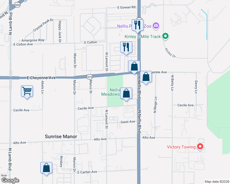 map of restaurants, bars, coffee shops, grocery stores, and more near 4949 East Cheyenne Avenue in Las Vegas