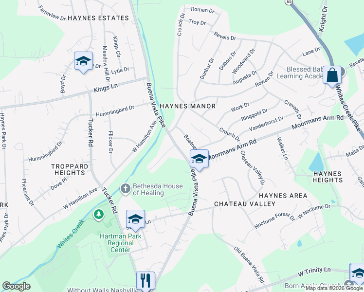 map of restaurants, bars, coffee shops, grocery stores, and more near 3816 Buena Vista Pike in Nashville