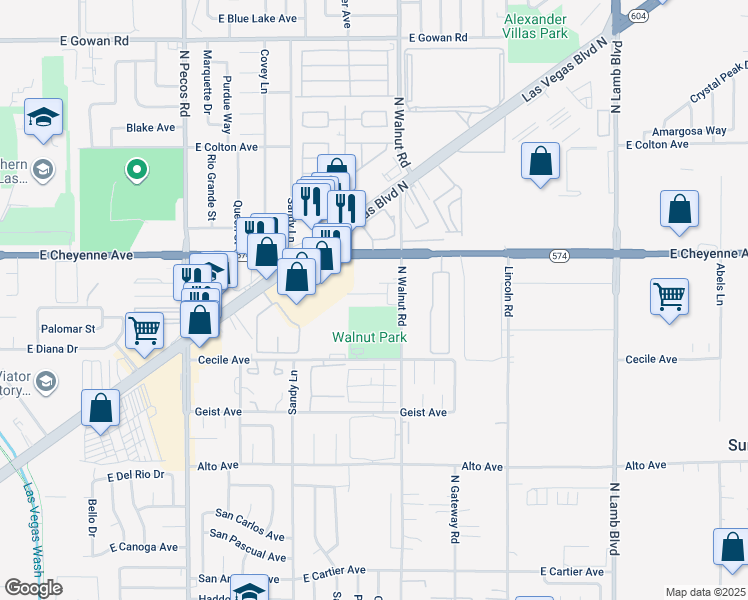 map of restaurants, bars, coffee shops, grocery stores, and more near 3117 North Walnut Road in Las Vegas