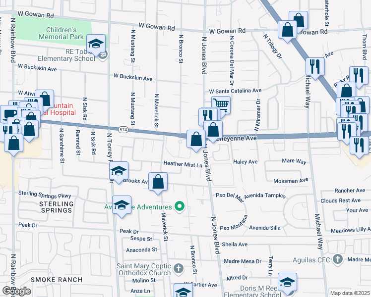map of restaurants, bars, coffee shops, grocery stores, and more near 6021 West Cheyenne Avenue in Las Vegas