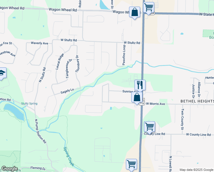 map of restaurants, bars, coffee shops, grocery stores, and more near 3514 Brunswick Street in Springdale