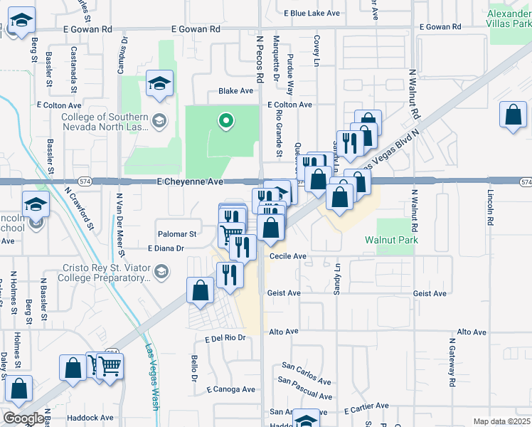 map of restaurants, bars, coffee shops, grocery stores, and more near 3102 Las Vegas Blvd N in Las Vegas