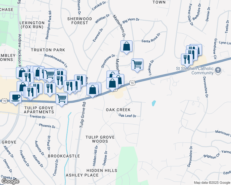 map of restaurants, bars, coffee shops, grocery stores, and more near 4968 Lebanon Pike in Nashville
