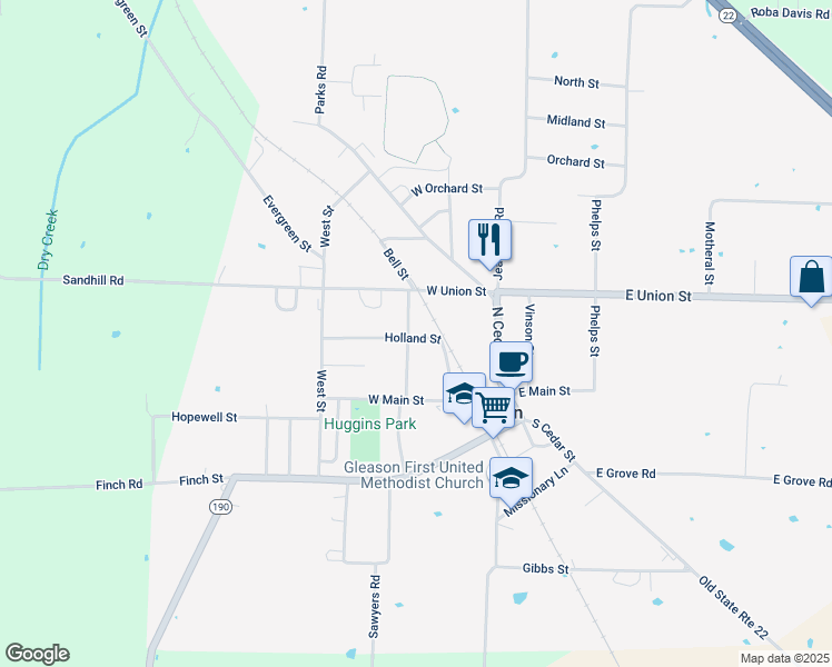 map of restaurants, bars, coffee shops, grocery stores, and more near 114 Holland St in Gleason