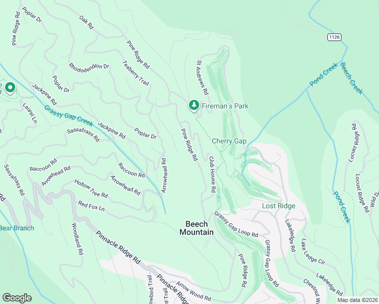 map of restaurants, bars, coffee shops, grocery stores, and more near 521 Pine Ridge Road in Beech Mountain
