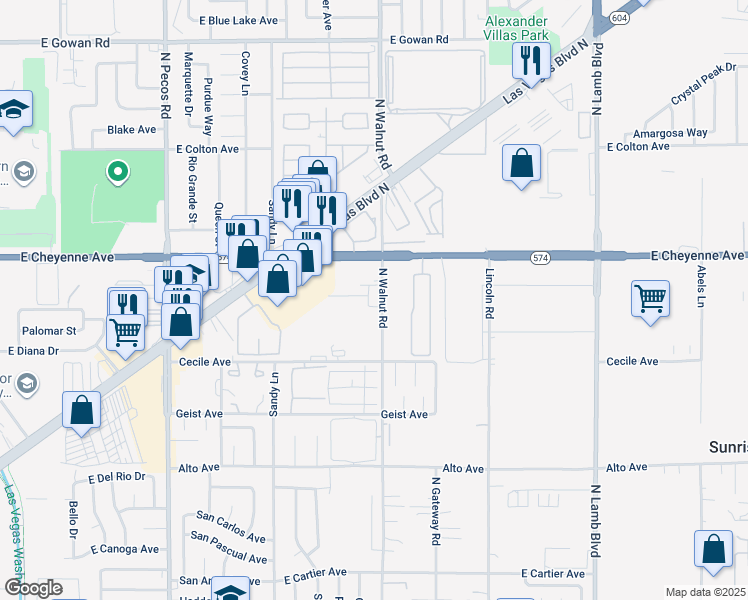 map of restaurants, bars, coffee shops, grocery stores, and more near 3109 North Walnut Road in Las Vegas