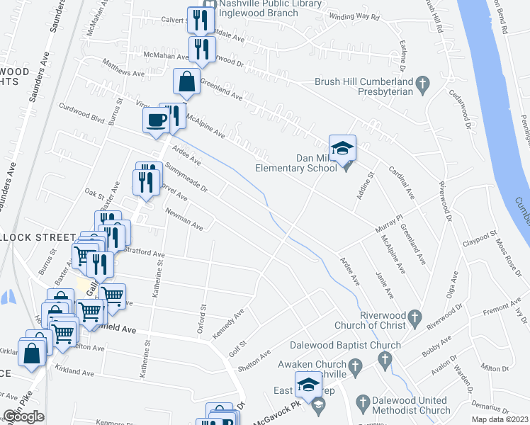 map of restaurants, bars, coffee shops, grocery stores, and more near 1230 Ardee Avenue in Nashville