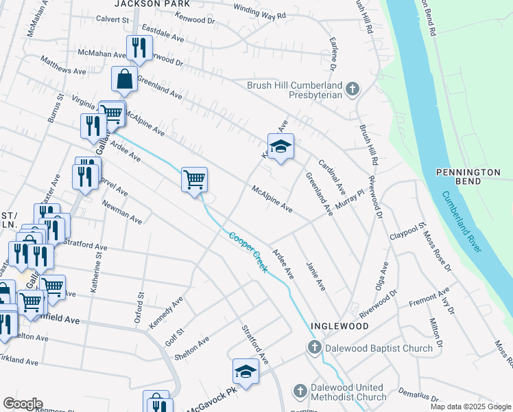 map of restaurants, bars, coffee shops, grocery stores, and more near 1310 McAlpine Avenue in Nashville