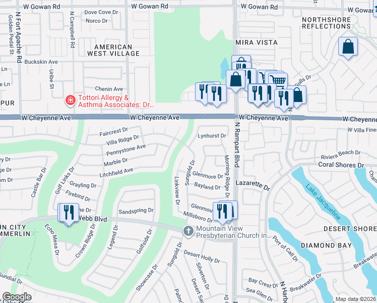 map of restaurants, bars, coffee shops, grocery stores, and more near 8613 Villa Ridge Drive in Las Vegas