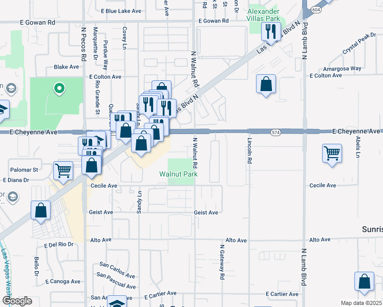 map of restaurants, bars, coffee shops, grocery stores, and more near 3109 North Walnut Road in Las Vegas